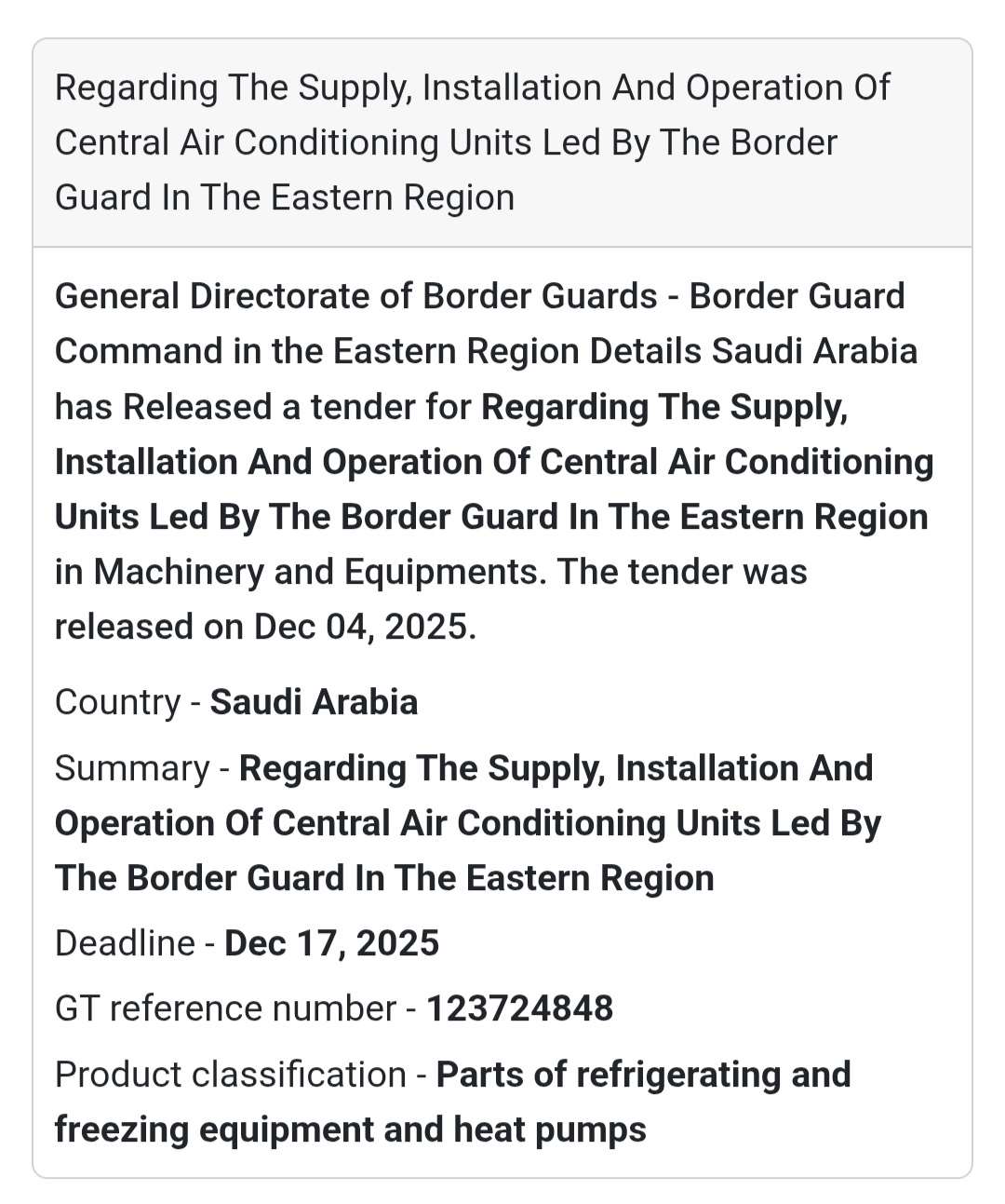 ❄️ Saudi Arabia – New HVAC Supply & Installation Tender