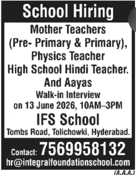🏫 School Hiring Teachers & Aayas | Tolichowki, Hyderabad 👩‍🏫