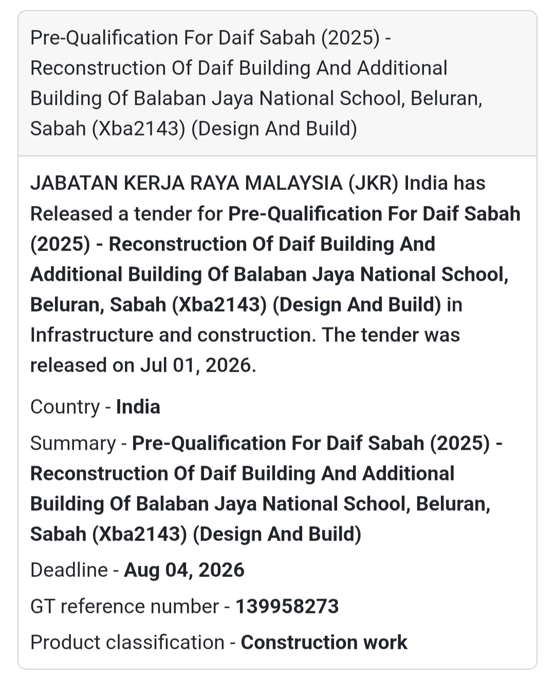 🏫 School Reconstruction & Design-Build Project | Sabah, Malaysia