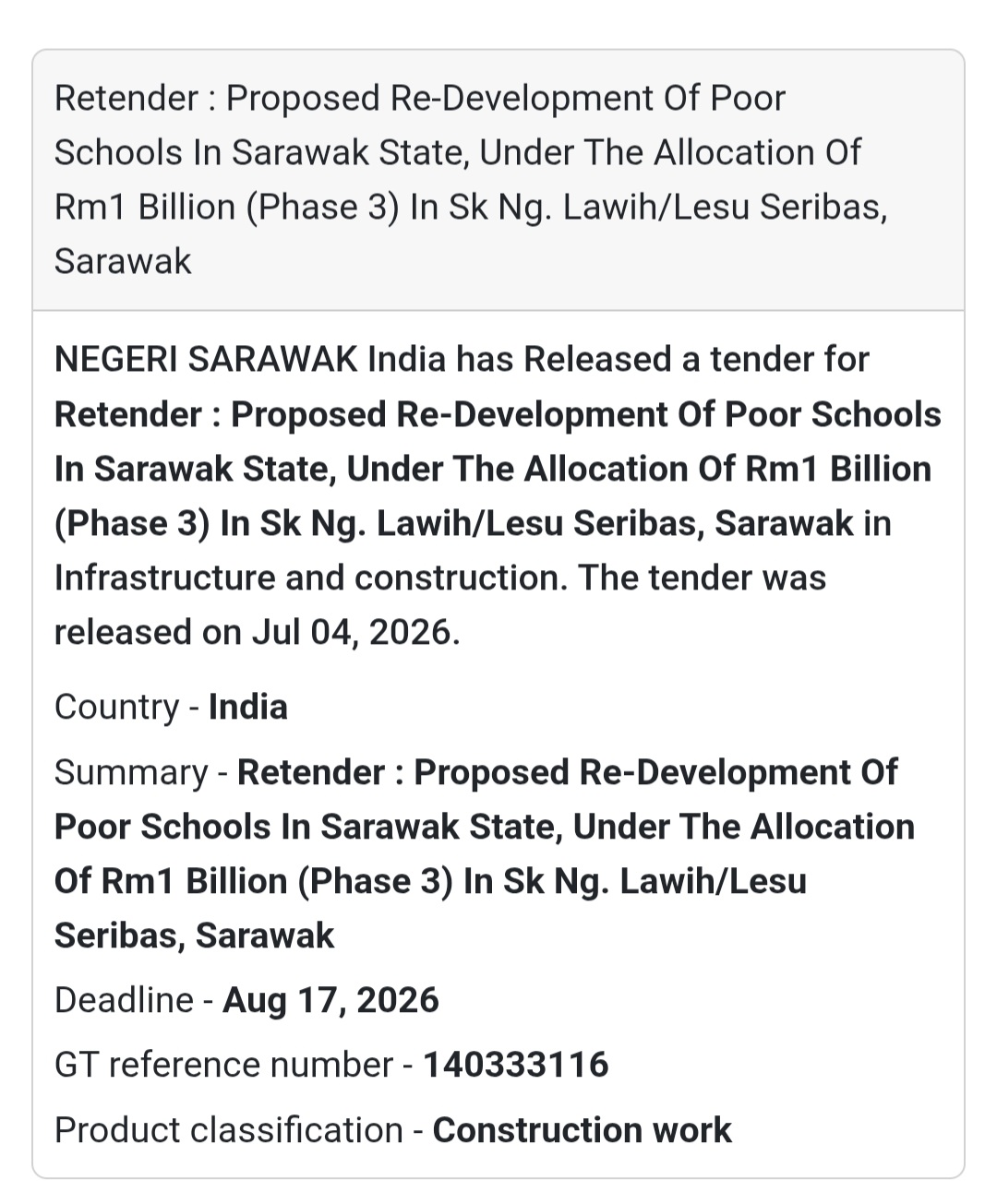 🏫 School Redevelopment Retender | Sarawak 📍