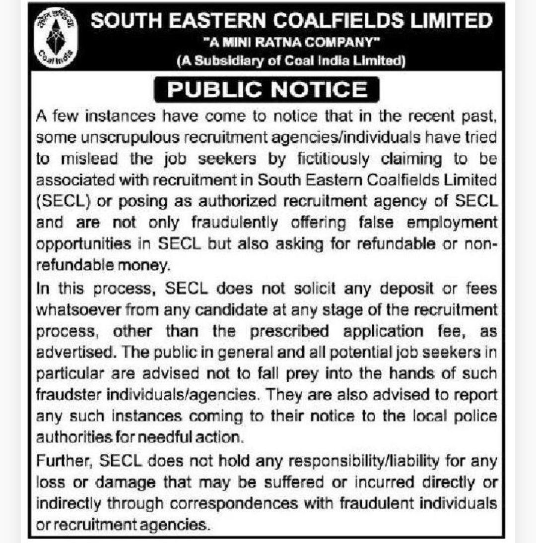 ⚠️ SECL Issues Public Advisory Against Recruitment Fraud