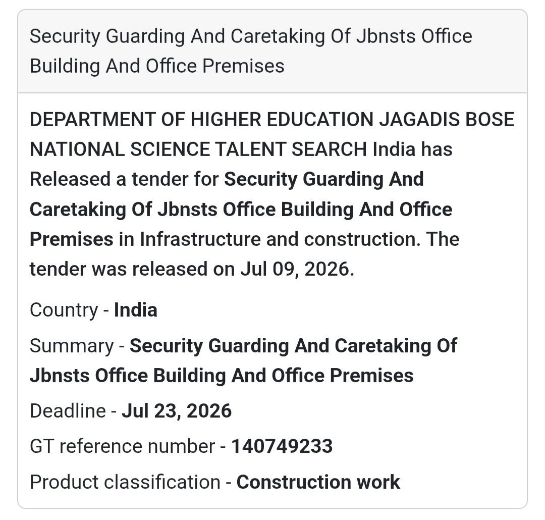 🛡️ Security Guarding & Caretaking of JBNSTS Office Building | 📍West Bengal🏢 New Government Tender Alert