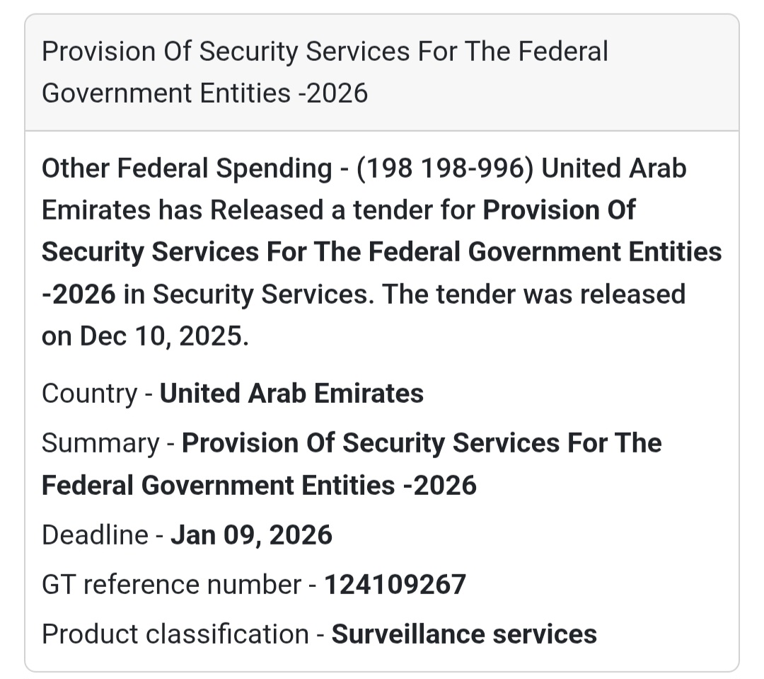 📢 Security Tender Alert – UAE 🇦🇪