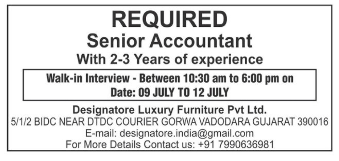🧾 Senior Accountant Required