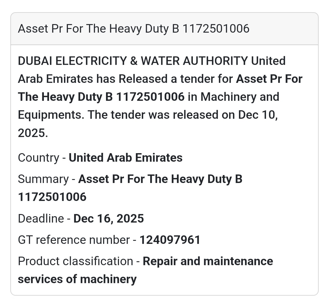 📢Service Tender Alert – UAE 🇦🇪