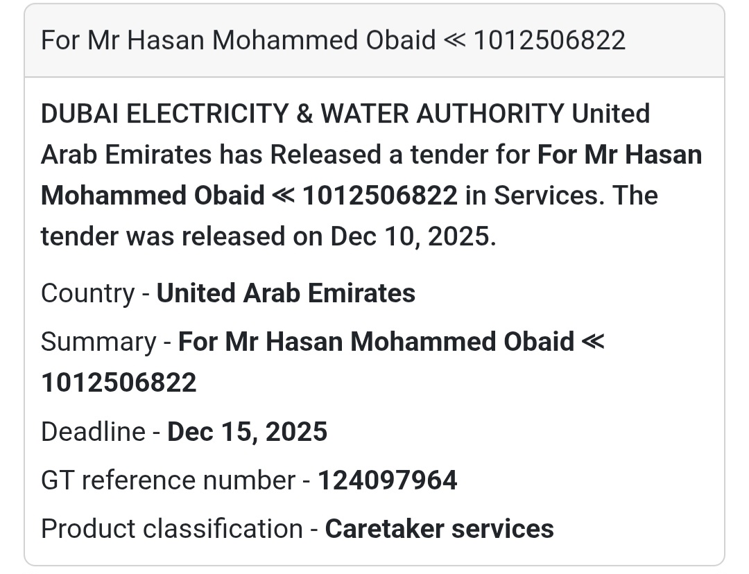 📢 Service Tender – UAE 🇦🇪