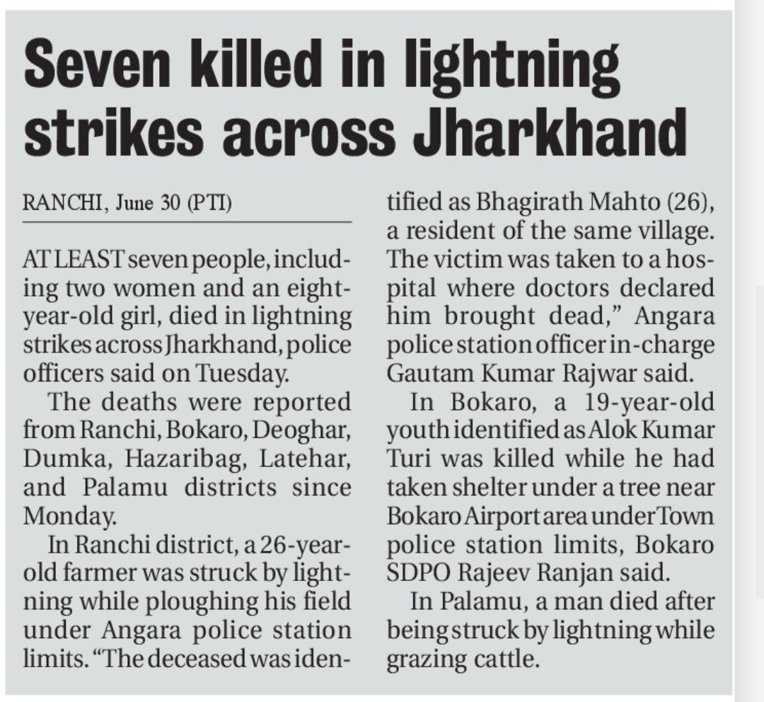 ⚡  Seven Killed in Lightning Strikes Across Jharkhand