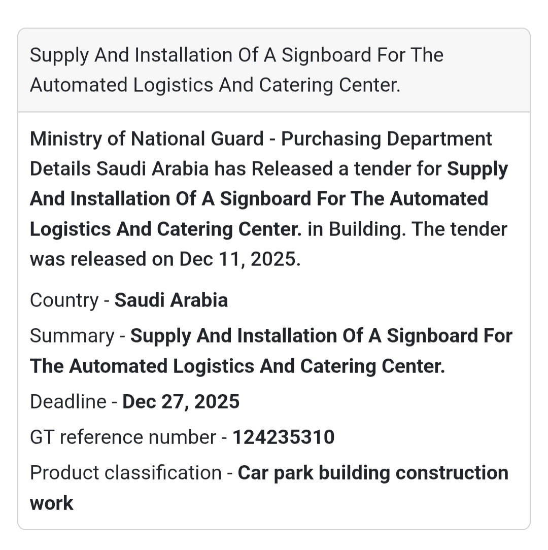 🏗️ Signage Installation Tender – Saudi Arabia 🇸🇦🪧