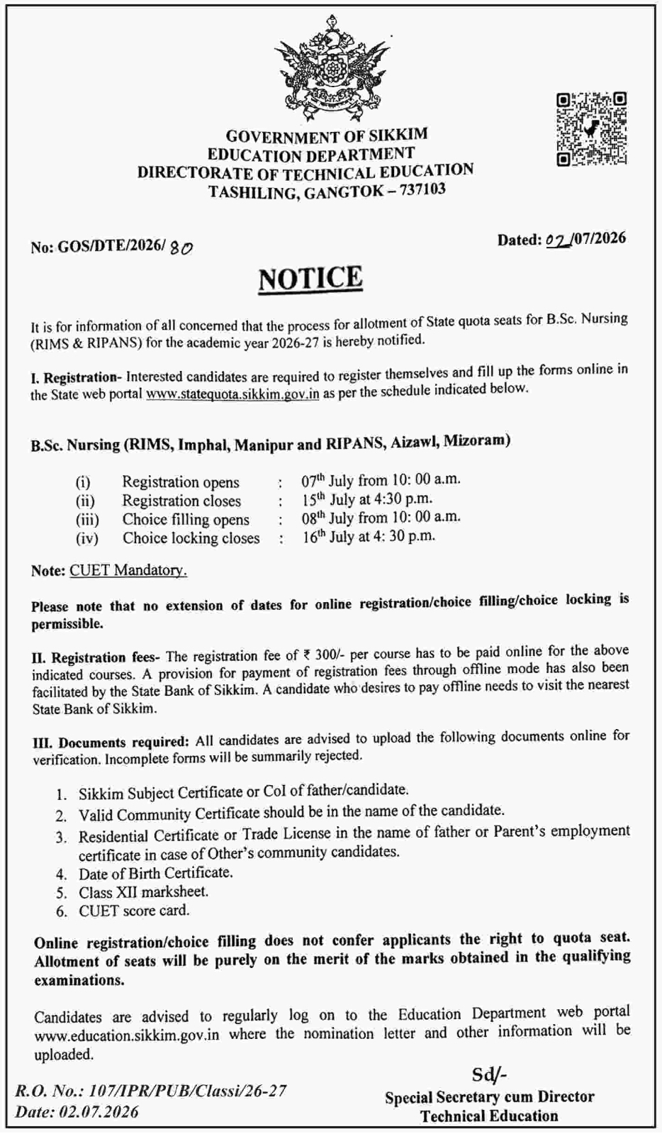🏥 Sikkim B.Sc. Nursing State Quota Registration Begins 📋