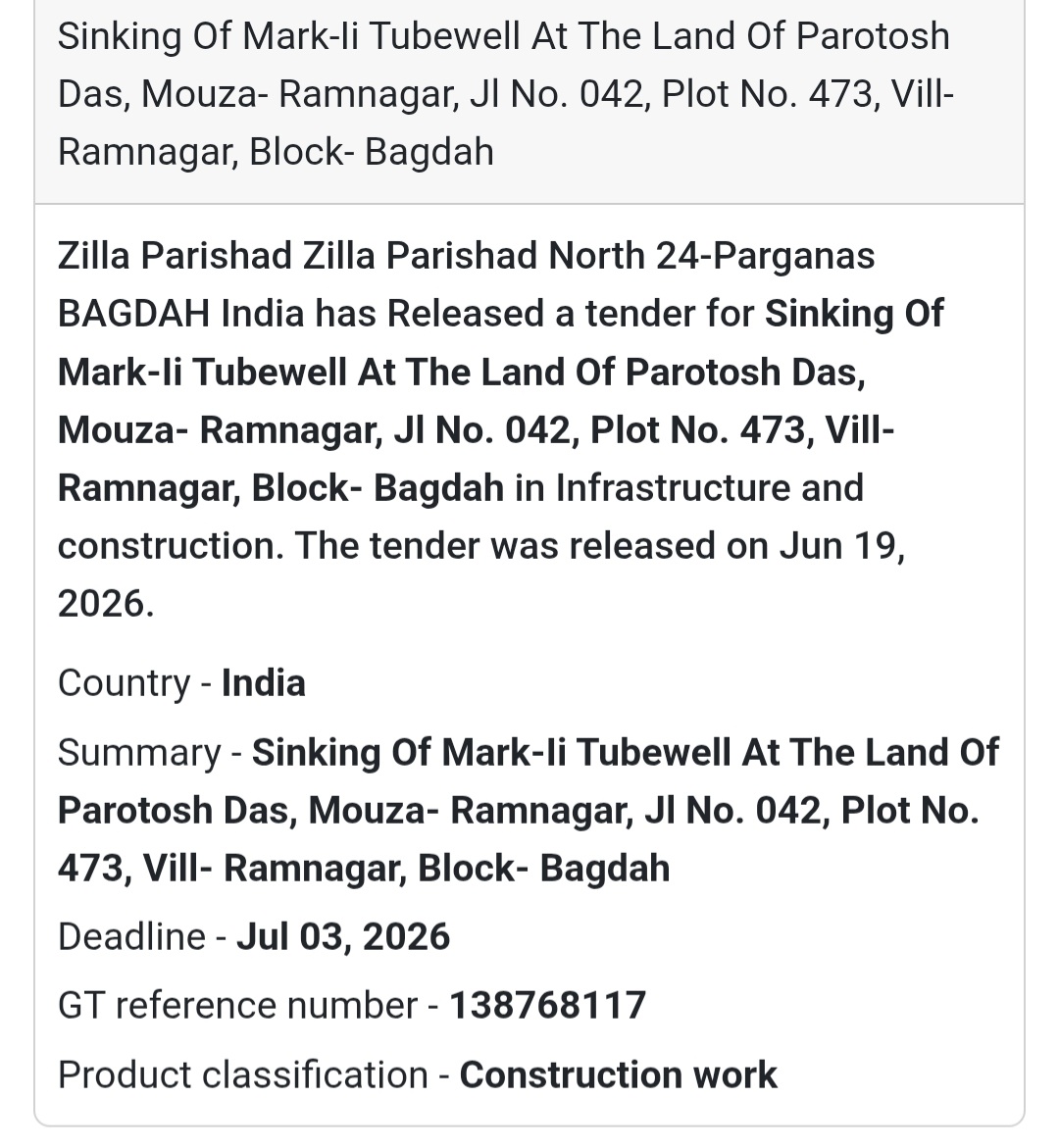 🚰 Sinking Of Mark-II Tubewell At The Land Of Parotosh Das