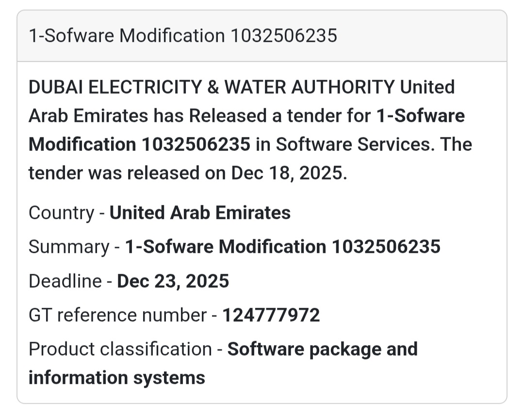 🔔 Software Services Tender | United Arab Emirates 🇦🇪