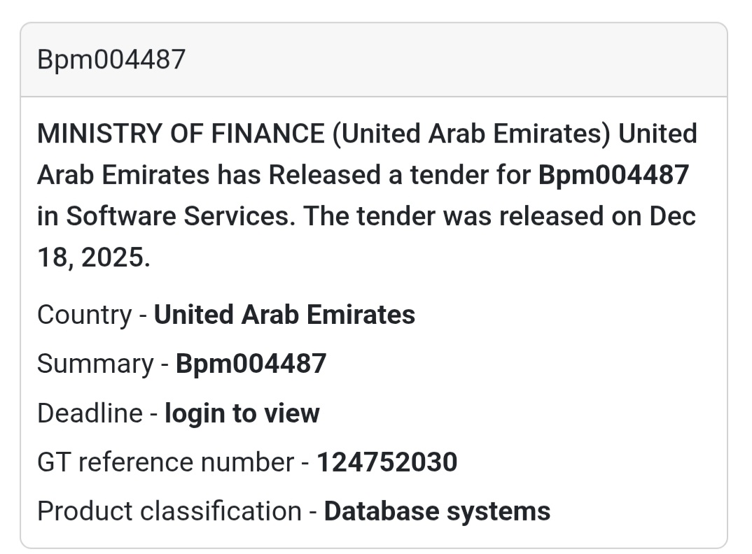 🔔 Software Services Tender | United Arab Emirates 🇦🇪