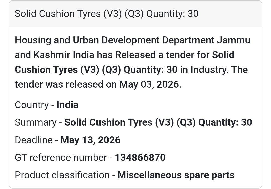 🚜 Solid Cushion Tyres Tender