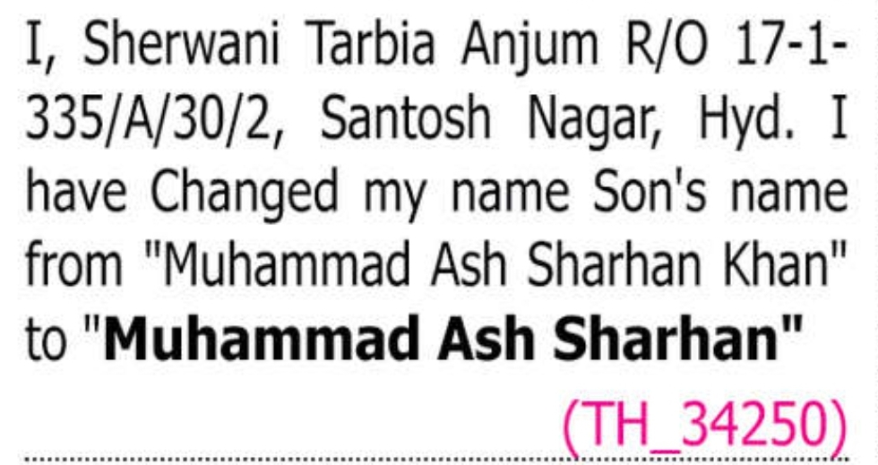 Son's Name Change Declaration