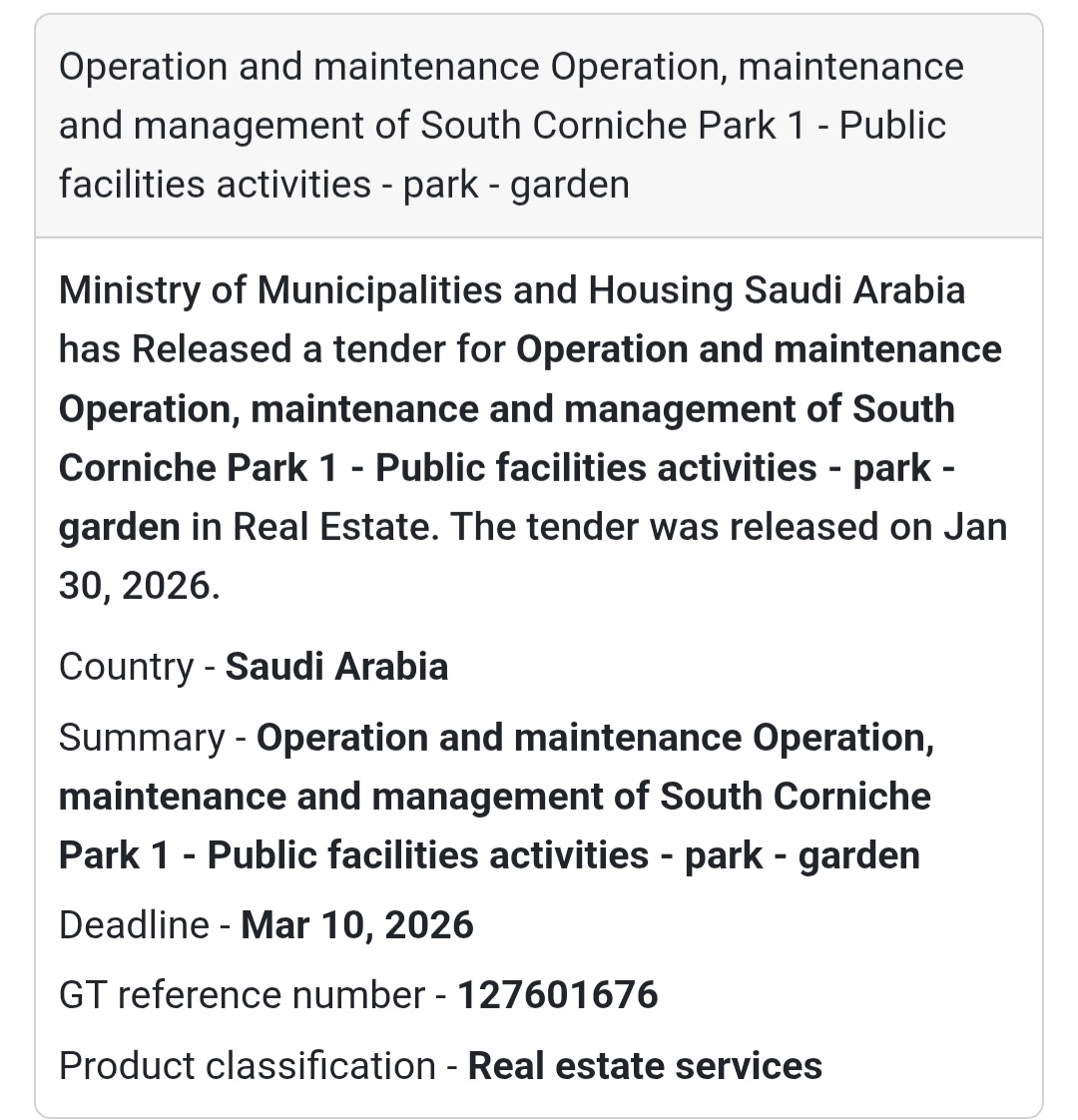 🌳 South Corniche Park 1 – Operations & Maintenance