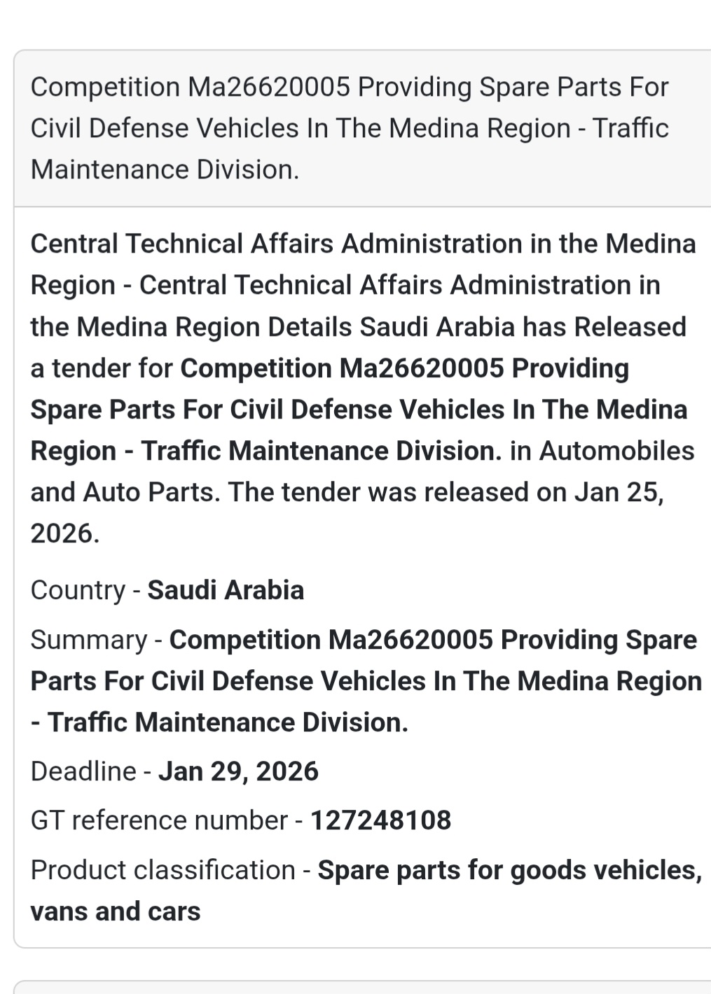 🚑 Spare Parts for Civil Defense Vehicles – Medina