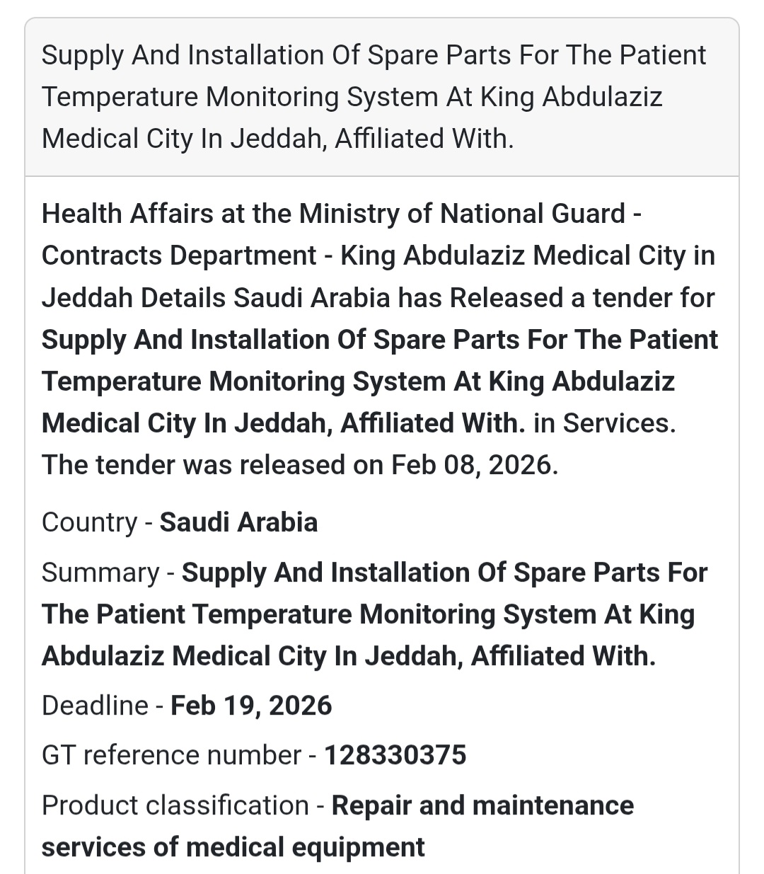 🌡 Spare Parts for Patient Temperature Monitoring System