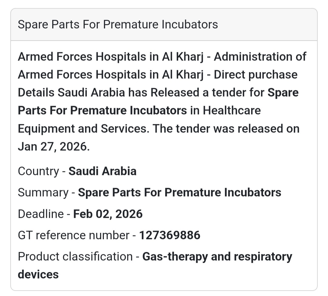 👶 Spare Parts for Premature Incubators 🇸🇦 Saudi Arabia