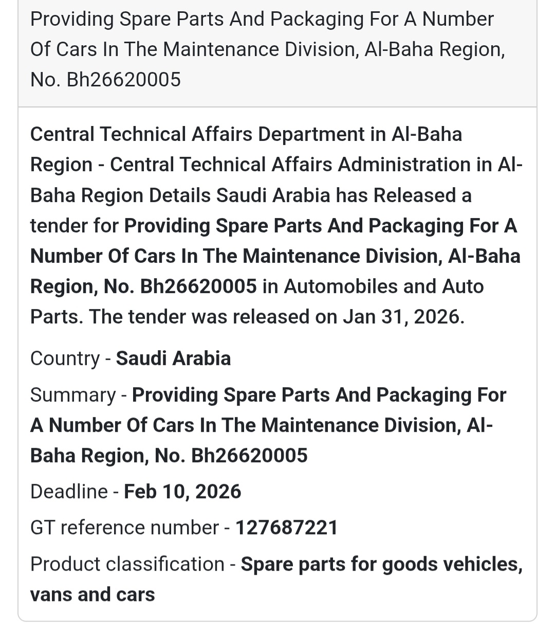 🚗 Spare Parts & Packaging for Vehicles – Al-Baha