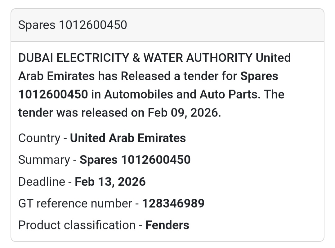 🚙 Spares – tenders