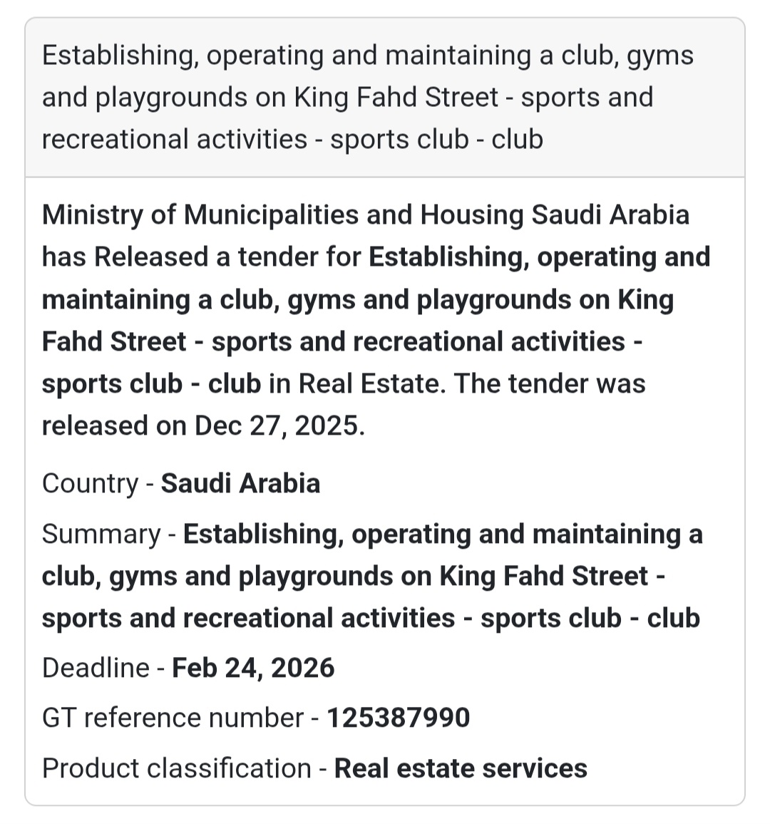 🏋️ Sports Club & Playgrounds Tender | Saudi Arabia 🇸🇦