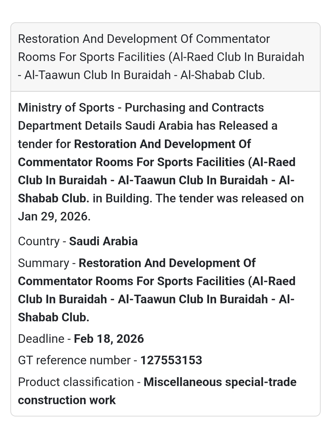 🎙️ Sports Facilities Development