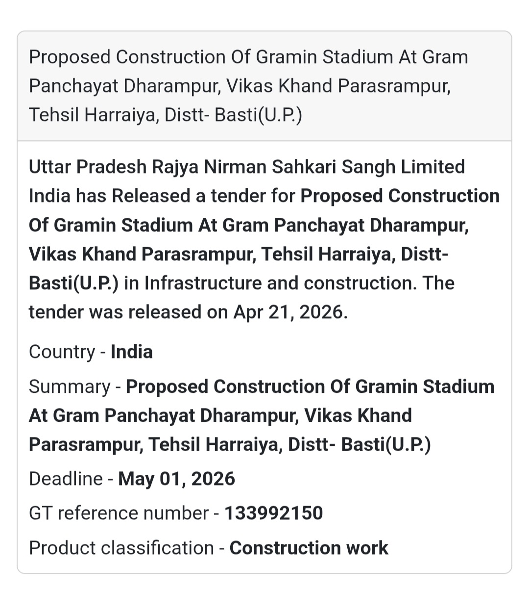 Stadium Construction – Basti