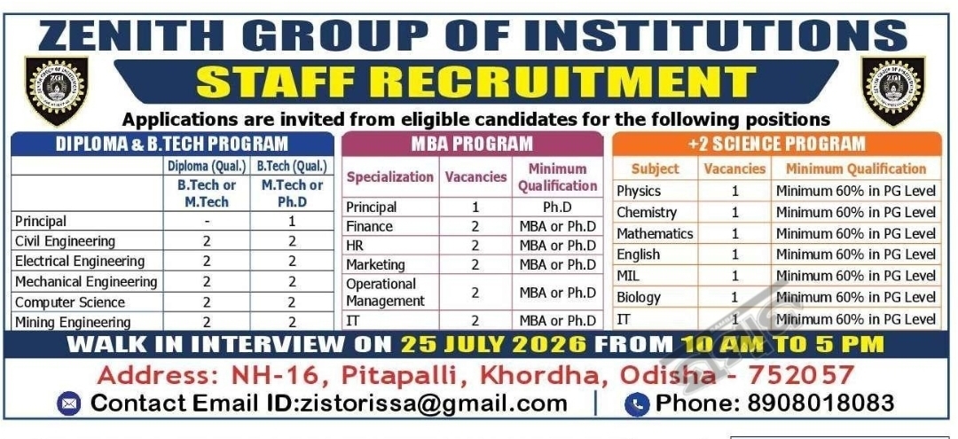 🎓 Staff Recruitment | Zenith Group of Institutions