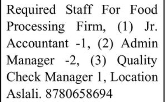 🍽️ Staff Required – Food Processing Company
