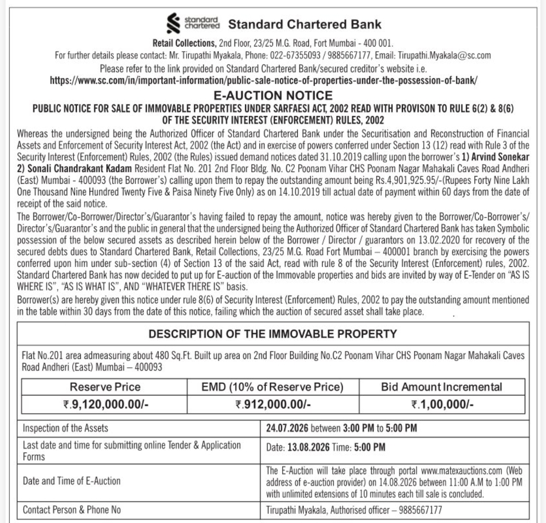 🏦 Standard Chartered Bank – E-Auction Notice