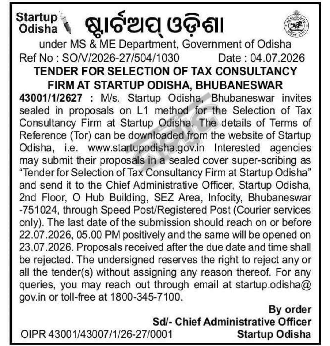 🚀 Startup Odisha Tender Notice
