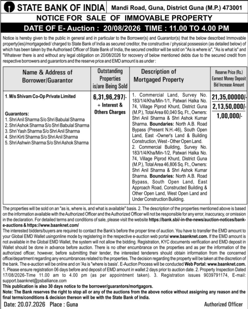 📢 State Bank of India Announces Sale of Immovable Property
