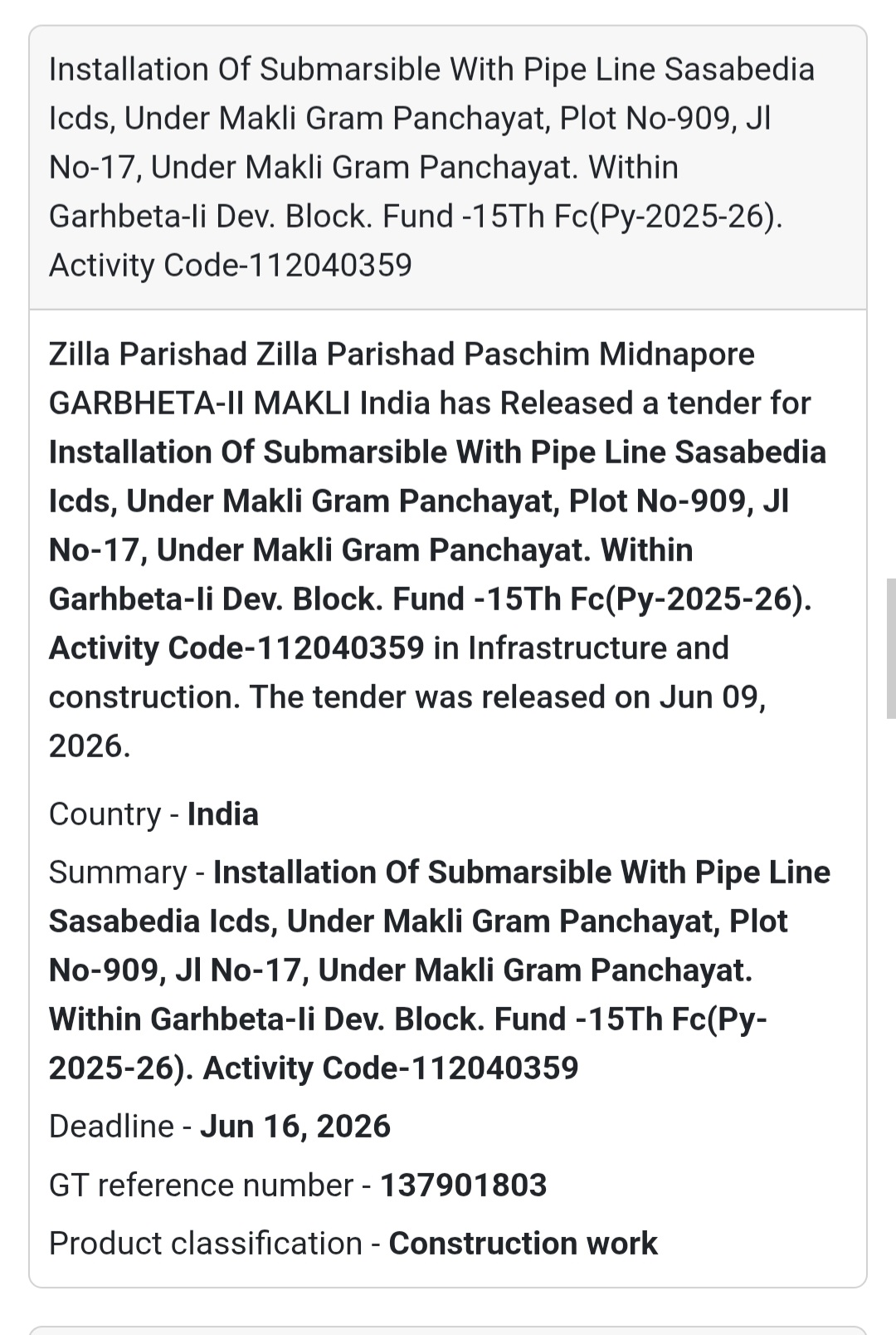 🚰 Submersible Pump Installation & Pipeline Project | 📍 Garhbeta-II, Paschim Medinipur, West Bengal