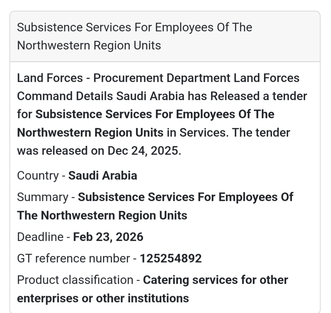 🍽️ Subsistence & Catering Services – Saudi Arabia 🇸🇦