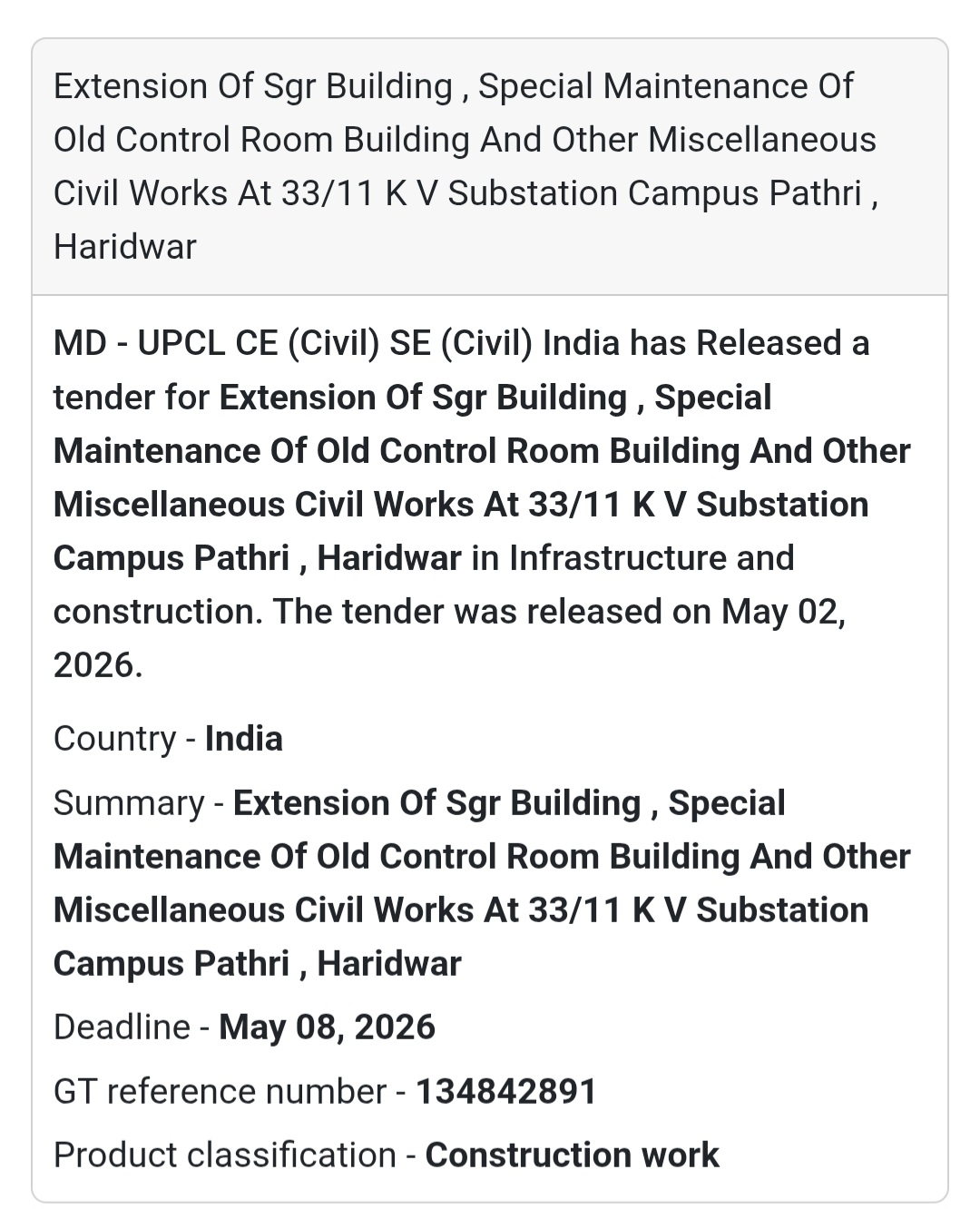 🏗️ Substation Civil Works (Pathri, Haridwar)