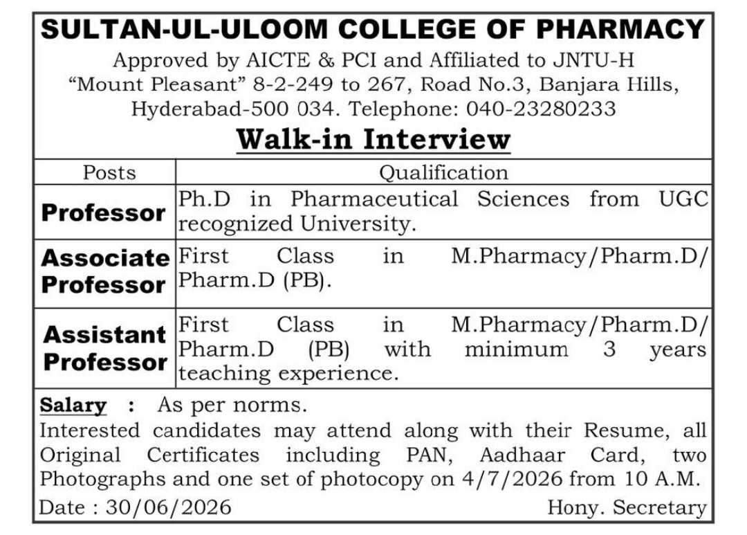 💼 SULTAN-UL-ULOOM COLLEGE OF PHARMACY