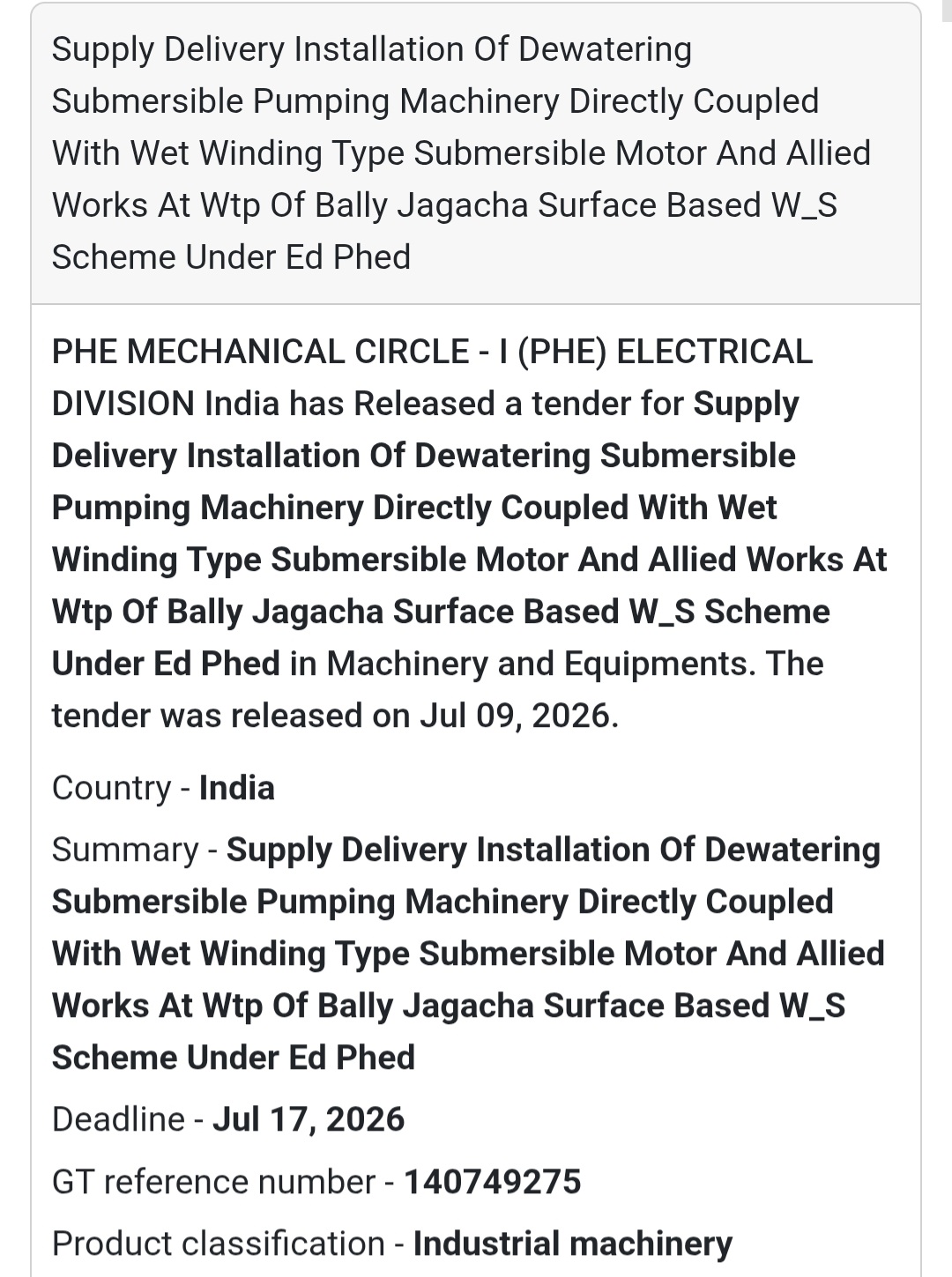 🚰 Supply, Delivery & Installation of Dewatering Submersible Pumping Machinery | 📍Howrah