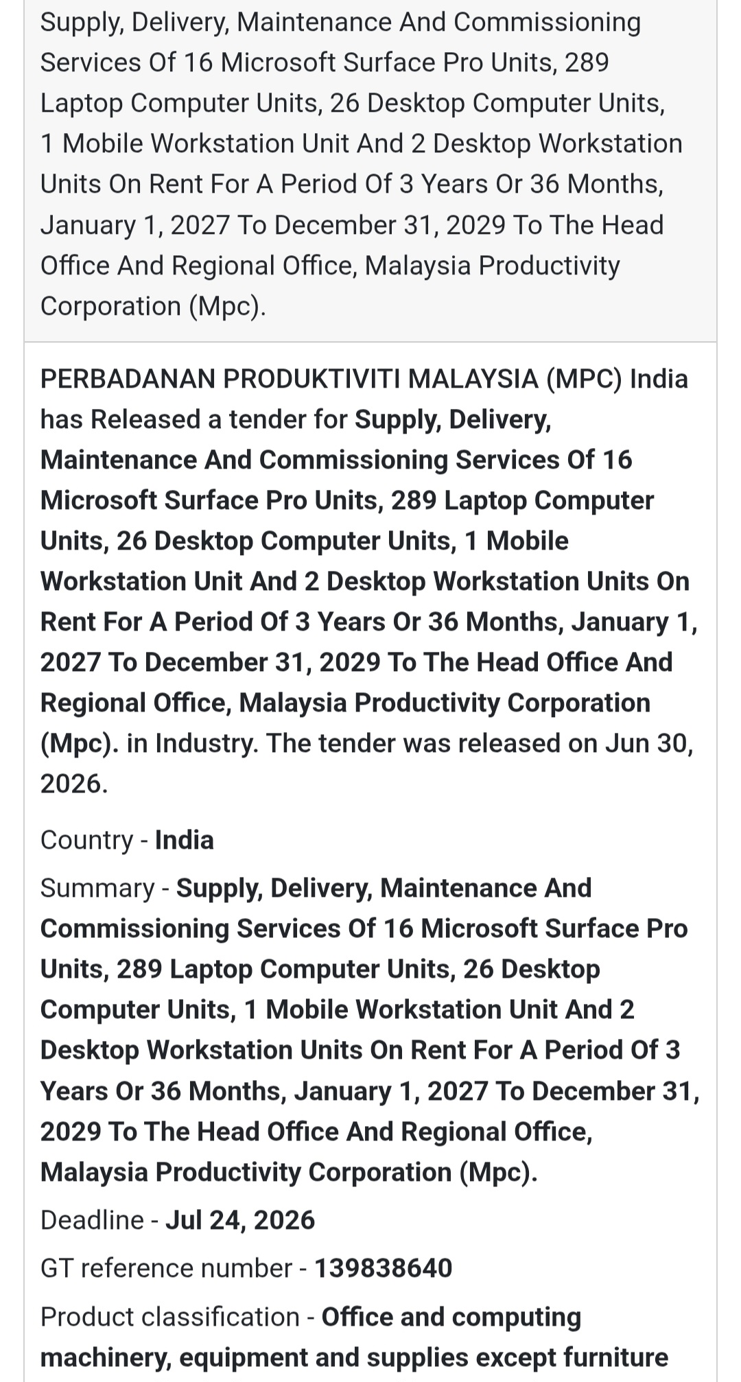 📢 Supply, Delivery, Maintenance & Commissioning of IT Equipment | Malaysia Productivity Corporation