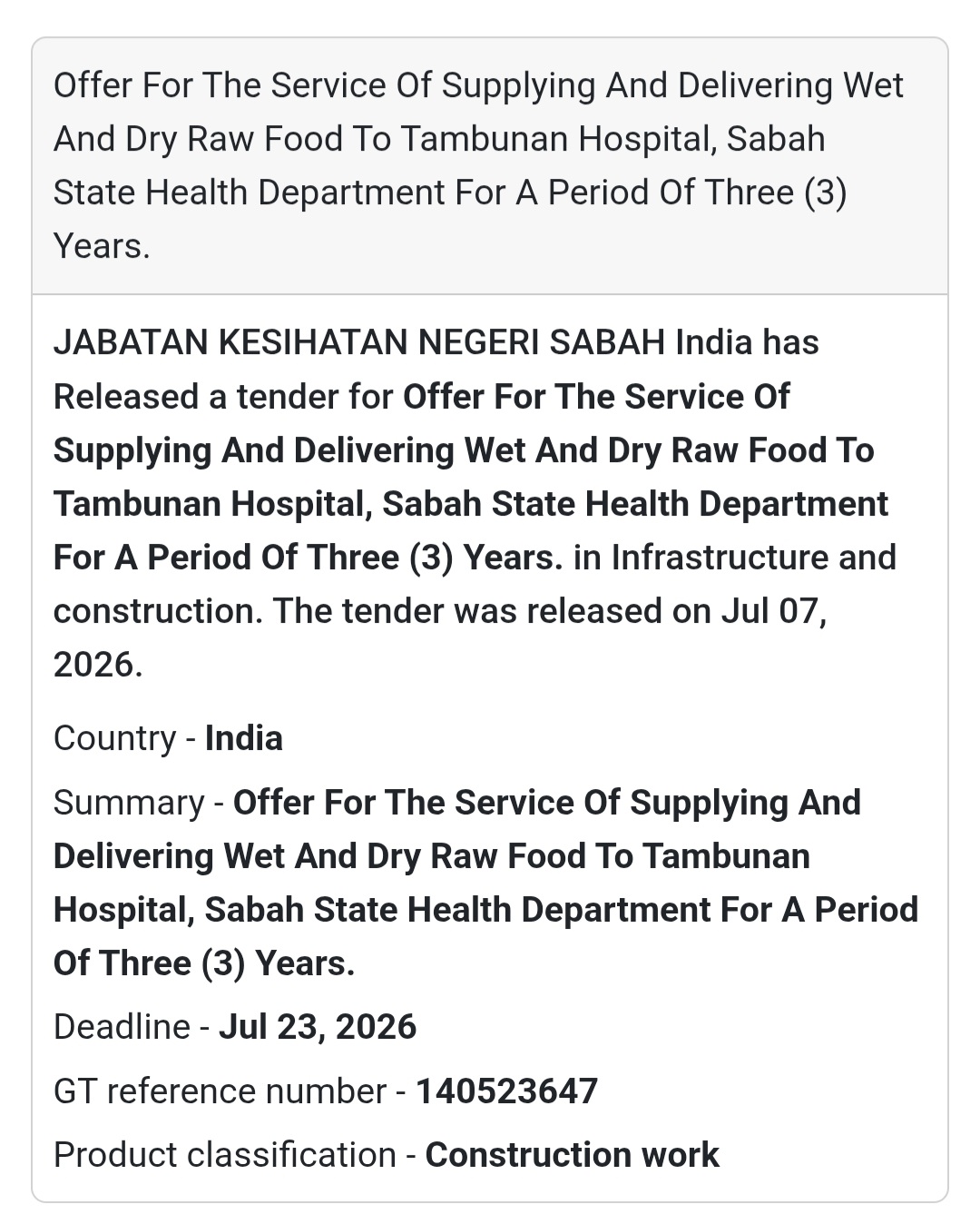 🍽️ Supply & Delivery of Raw Food for Tambunan Hospital | Sabah, Malaysia