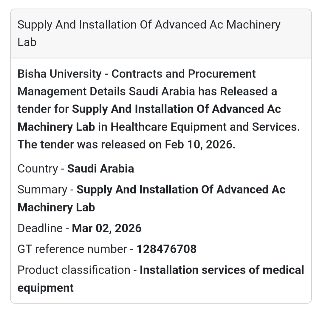 🧪 Supply & Installation – Advanced AC Machinery Lab (Bisha University)