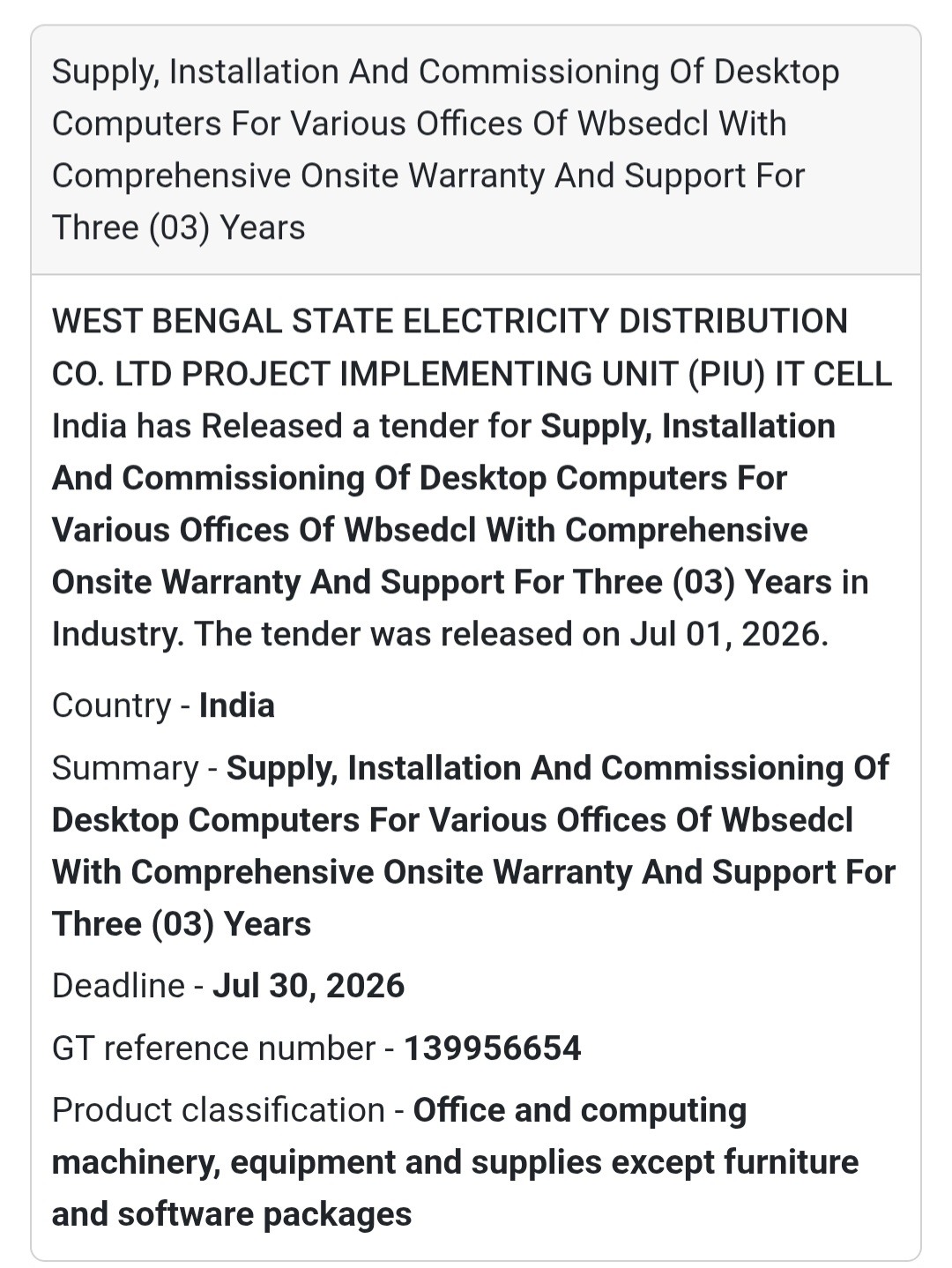 🖥️ Supply, Installation & Commissioning of Desktop Computers | West Bengal