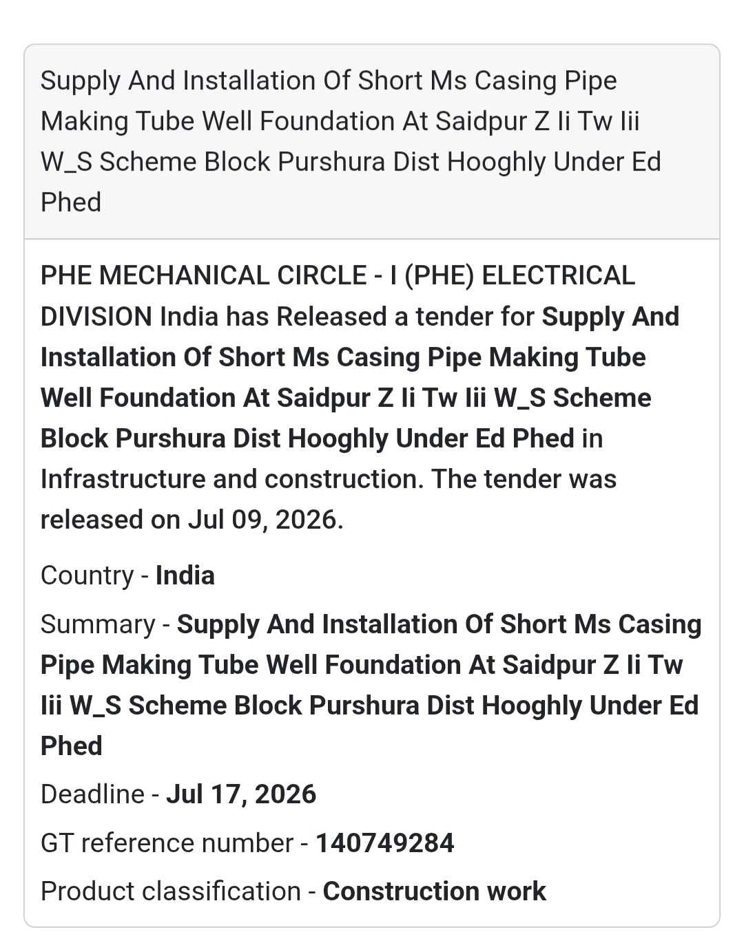 🚰 Supply & Installation of MS Casing Pipe | 📍Pursurah, Hooghly