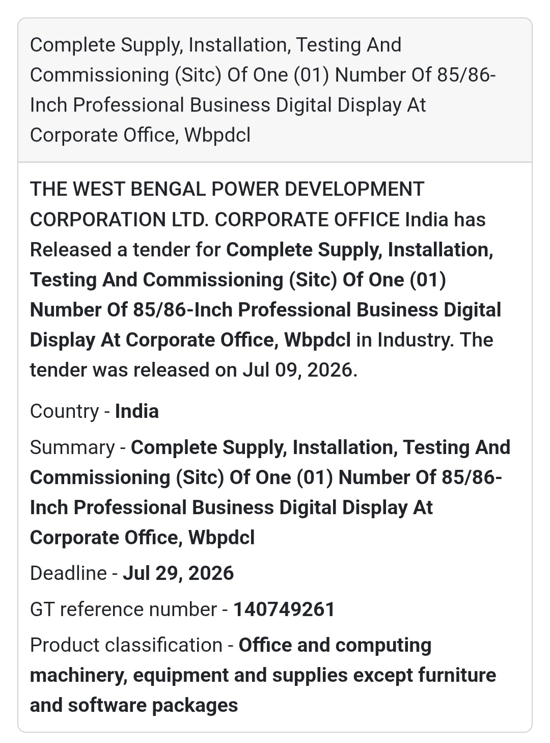 🖥️ Supply & Installation of Professional Business Digital Display | 📍WBPDCL Corporate Office