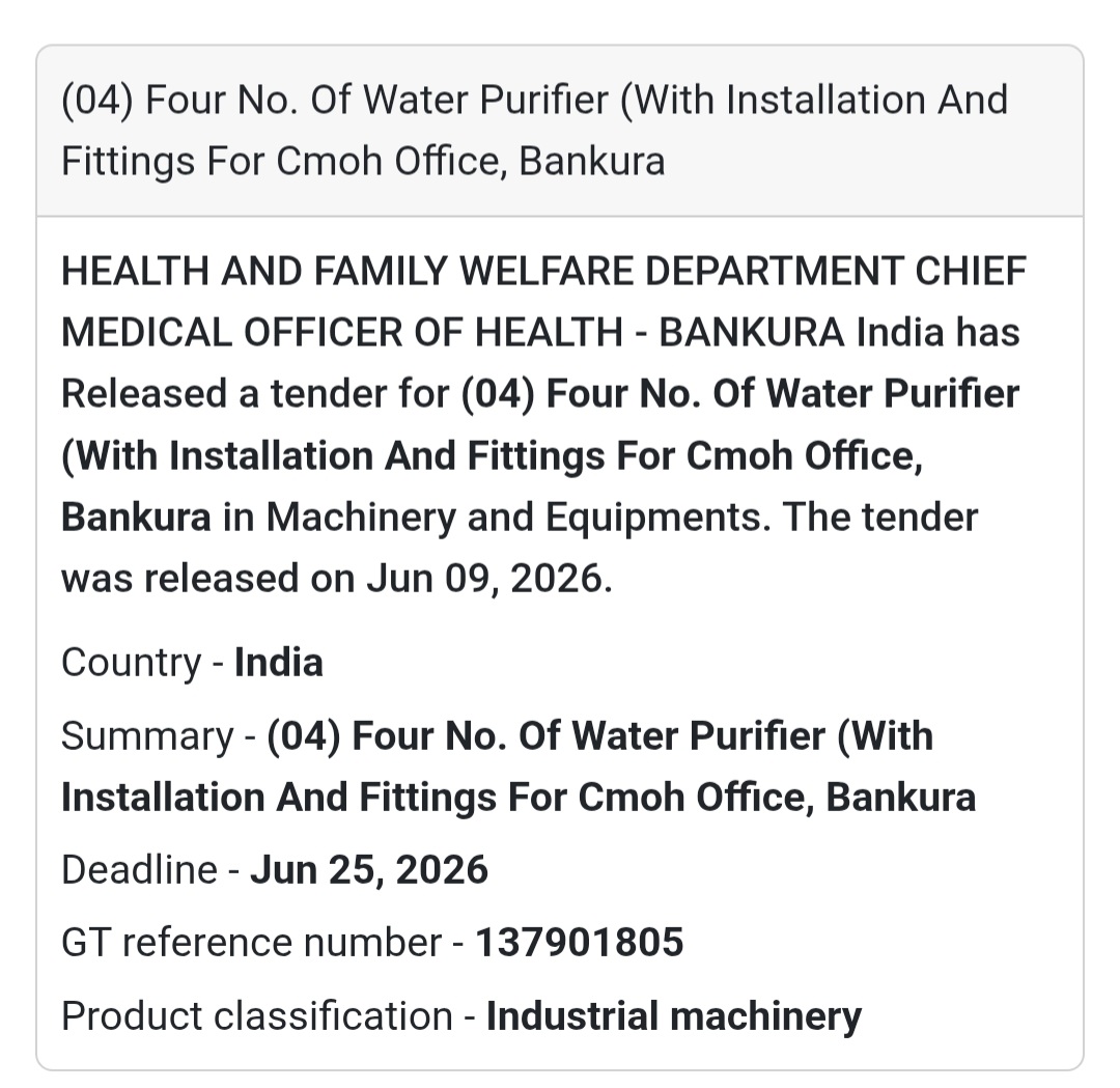 💧 Supply & Installation of Water Purifiers | 📍 Bankura, West Bengal