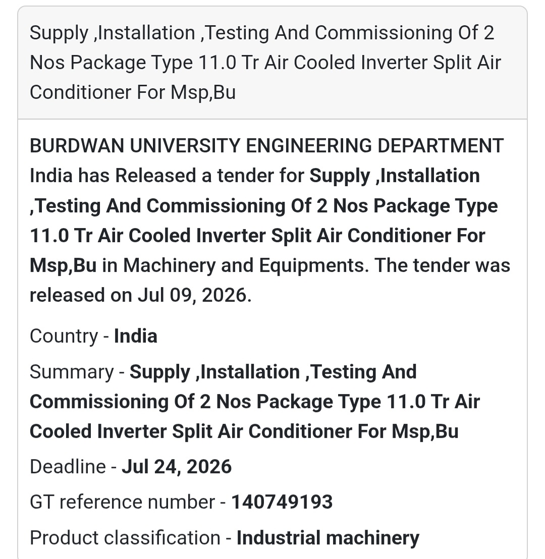 Supply, Installation, Testing & Commissioning of 2 Air Conditioners | 📍Burdwan University, Purba Bardhaman