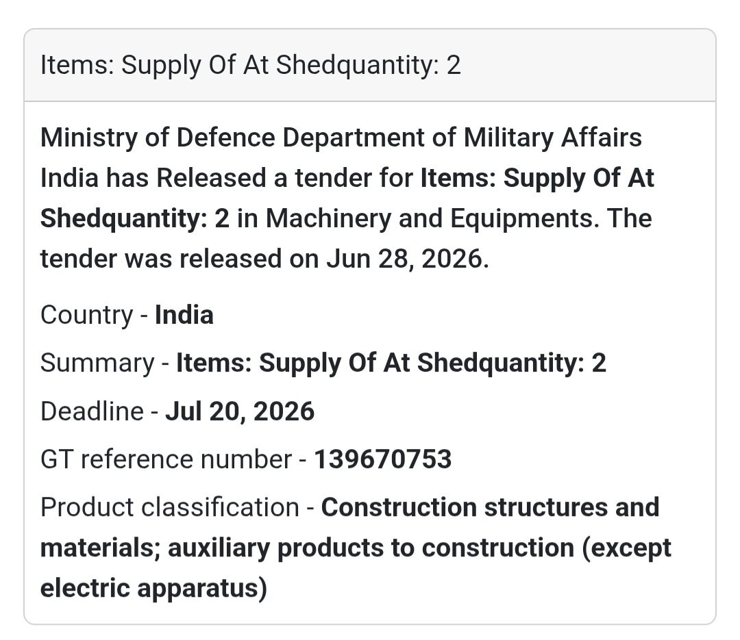 🪖 Supply of AT Shed | India 🇮🇳