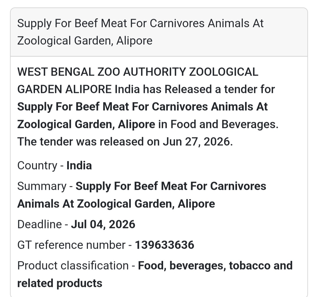 🥩 Supply of Beef Meat for Carnivorous Animals | 📍Zoological Garden, Alipore