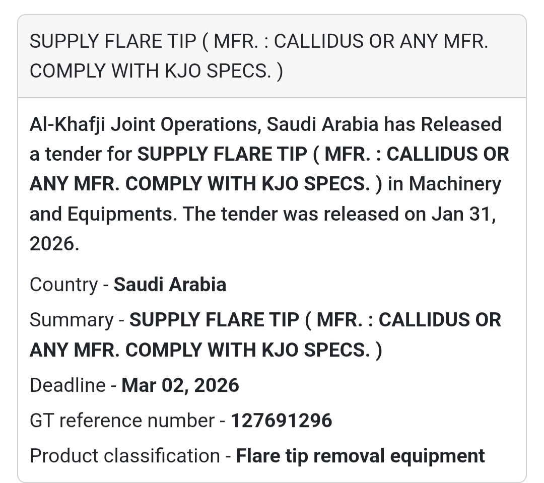 🔥 Supply of Flare Tip (KJO Specs)
