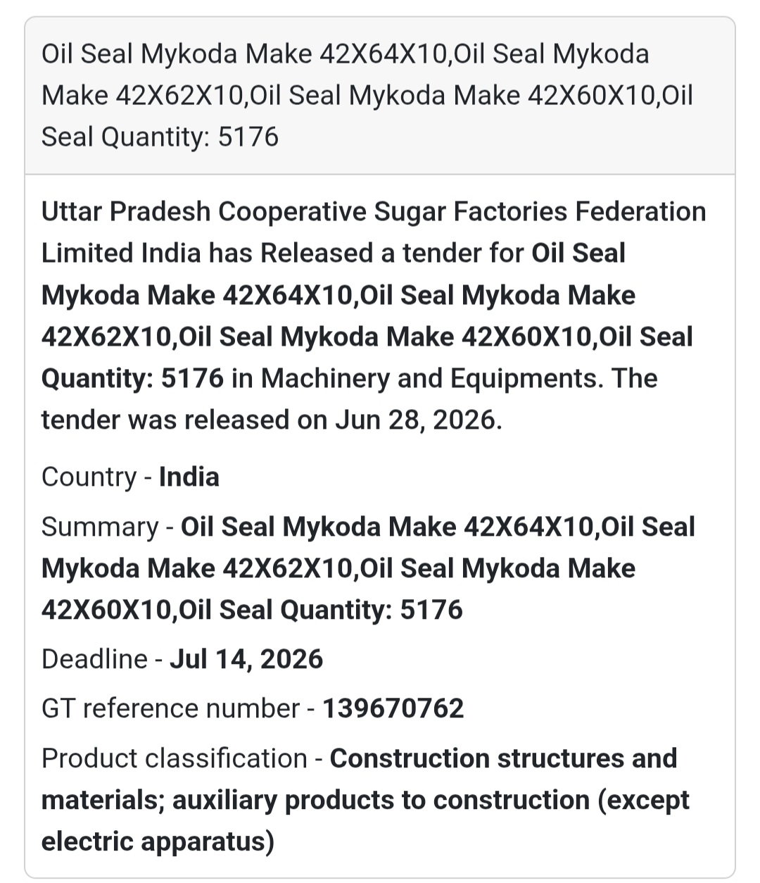 ⚙️ Supply of Oil Seals (Mykoda Make) | India 🇮🇳