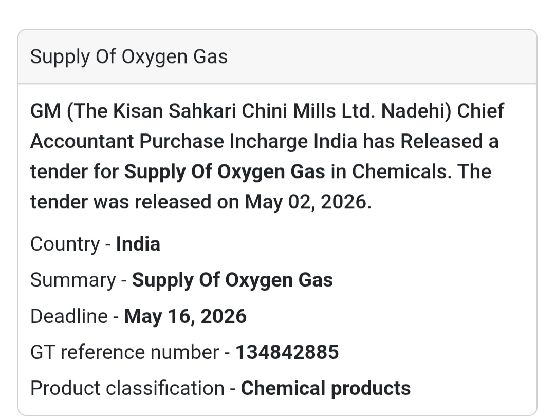 🧪 Supply of Oxygen Gas